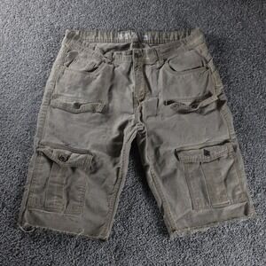Born Fly Men's Size 36 Long Cargo Shorts Khaki Distressed Baggy Y2K Style